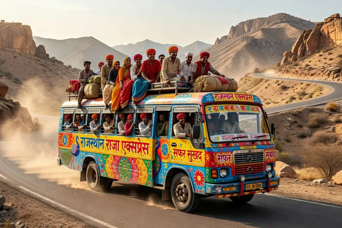 Bus coloré en Inde — guide des transports indiens 2026