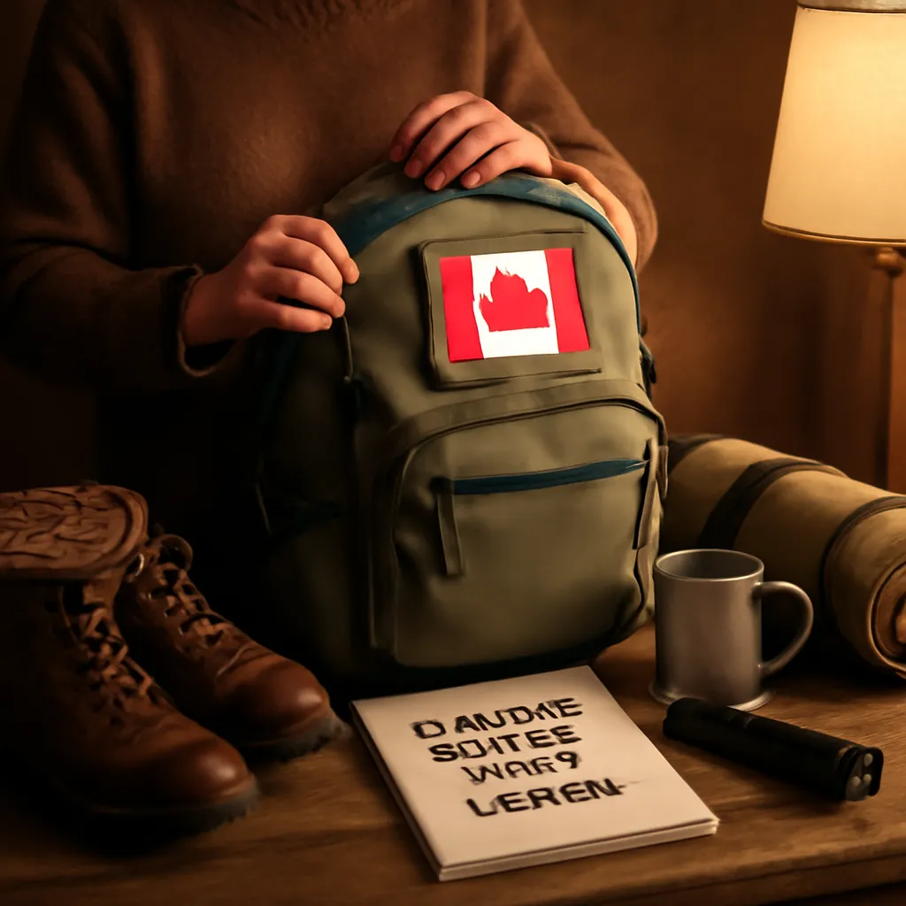 Voyageur préparant ses documents et son sac à dos avant un départ en PVT au Canada